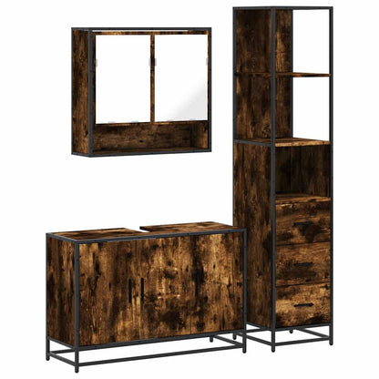 Set Mobili da Bagno 3 pz Rovere Fumo in Legno Multistrato | homemem39