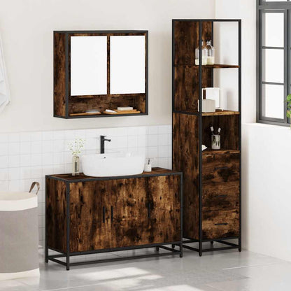 Set Mobili da Bagno 3 pz Rovere Fumo in Legno Multistrato | homemem39