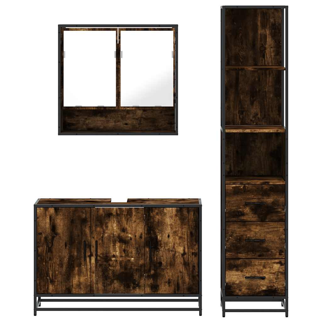 Set Mobili da Bagno 3 pz Rovere Fumo in Legno Multistrato | homemem39