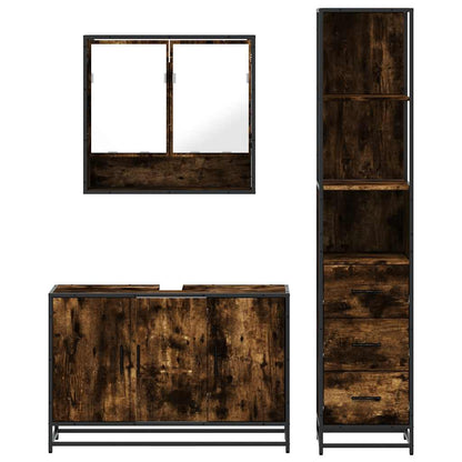 Set Mobili da Bagno 3 pz Rovere Fumo in Legno Multistrato | homemem39