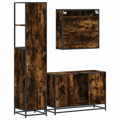 Set Mobili da Bagno 3 pz Rovere Fumo in Legno Multistrato | homemem39
