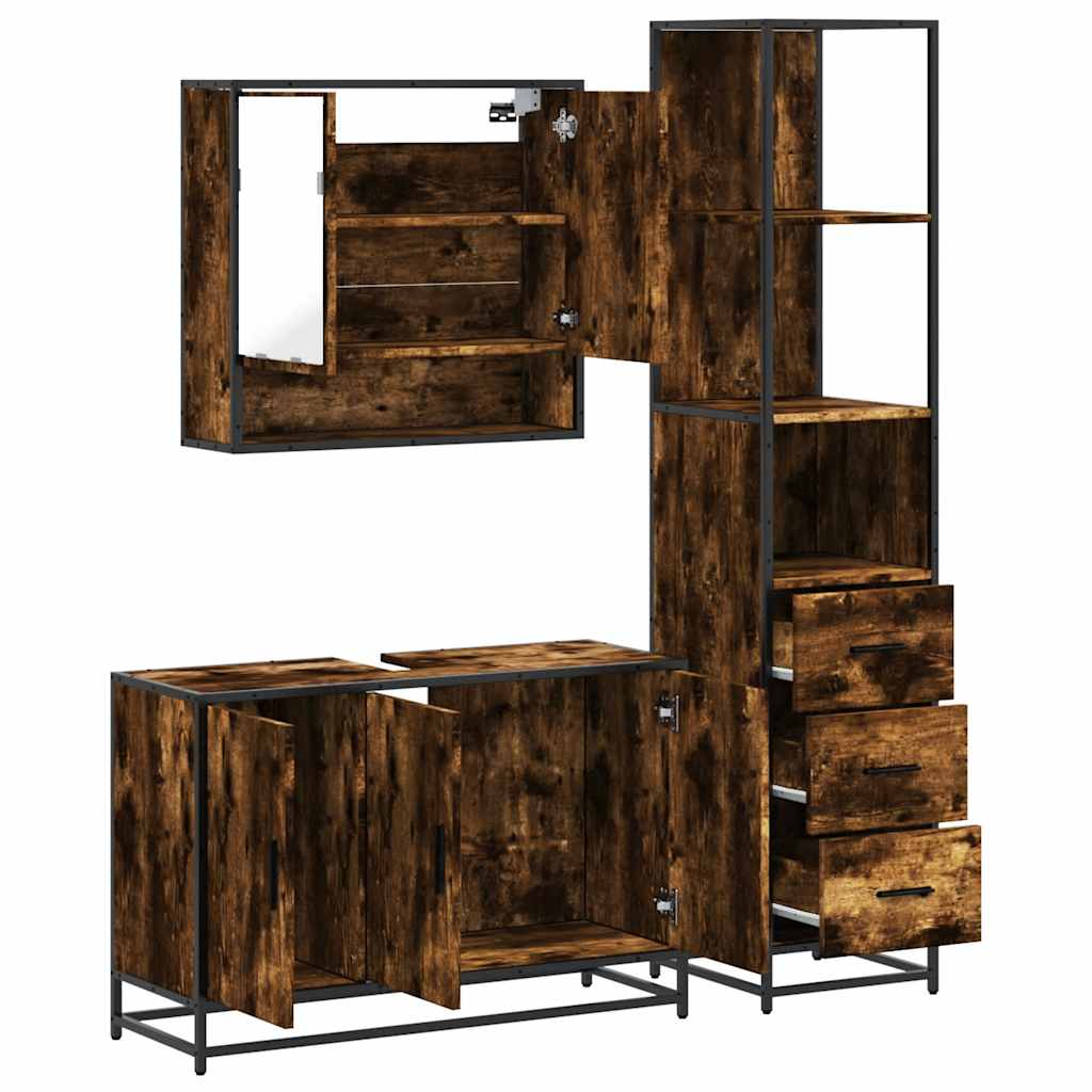 Set Mobili da Bagno 3 pz Rovere Fumo in Legno Multistrato | homemem39
