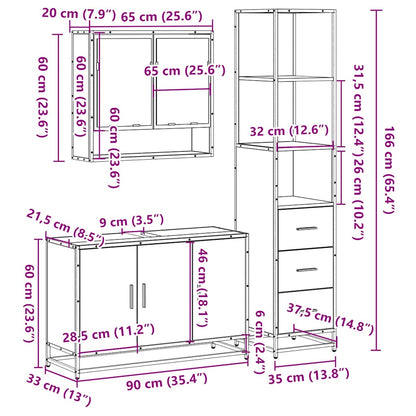 Set Mobili da Bagno 3 pz Rovere Fumo in Legno Multistrato | homemem39