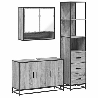 Set Mobili da Bagno 3 pz Grigio Sonoma in Legno Multistrato - homemem39