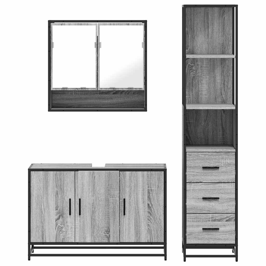 Set Mobili da Bagno 3 pz Grigio Sonoma in Legno Multistrato - homemem39