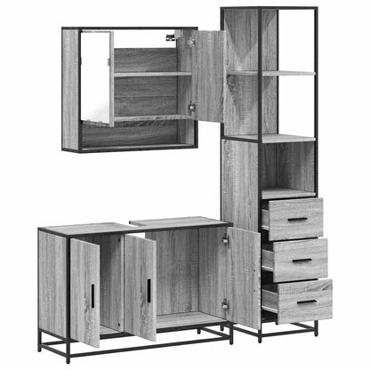 Set Mobili da Bagno 3 pz Grigio Sonoma in Legno Multistrato - homemem39