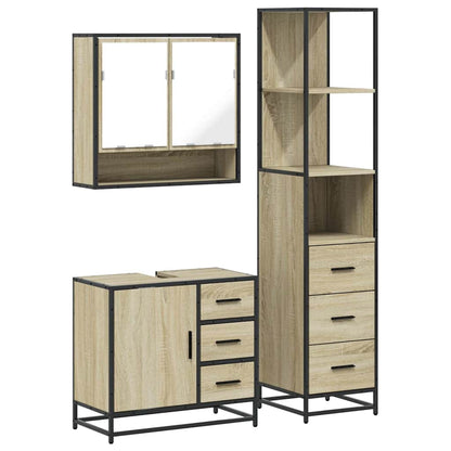 Set Mobili da Bagno 3 pz Rovere Sonoma in Legno Multistrato | homemem39