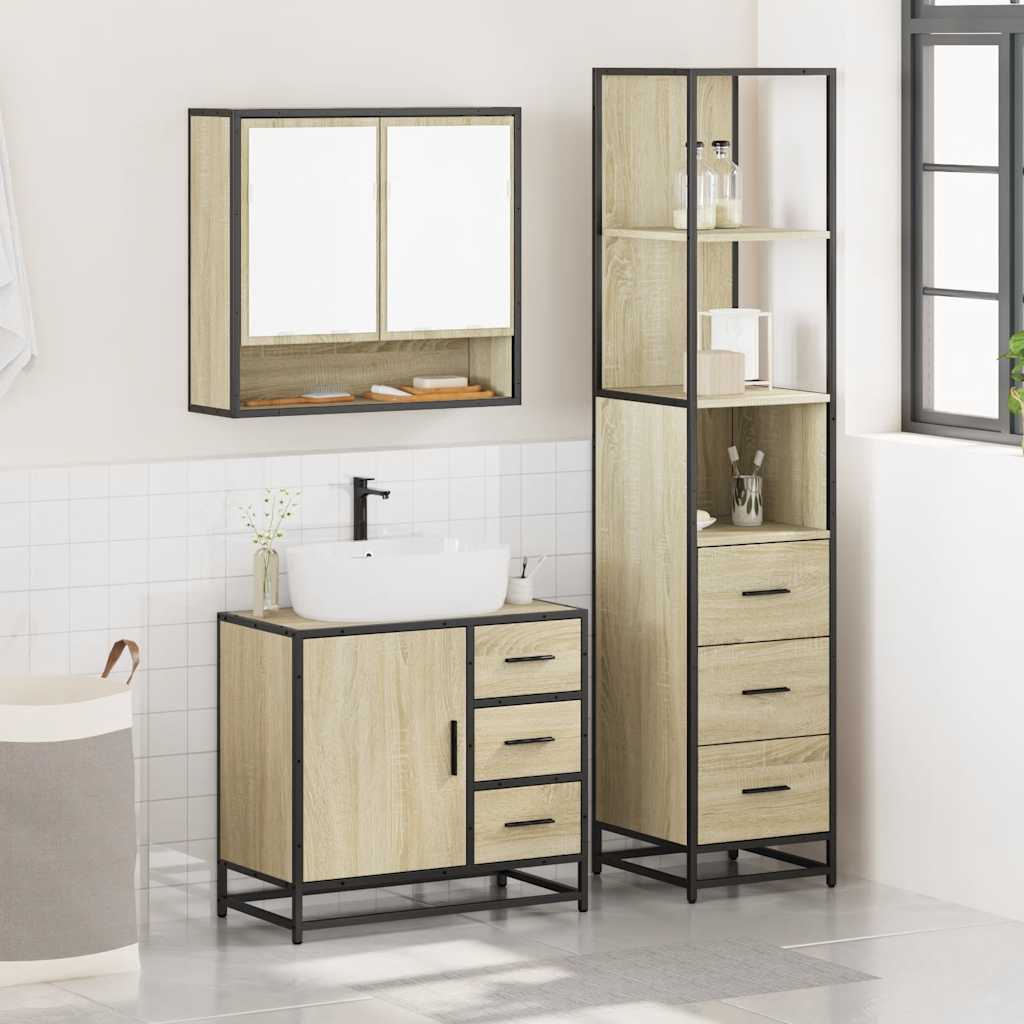 Set Mobili da Bagno 3 pz Rovere Sonoma in Legno Multistrato | homemem39