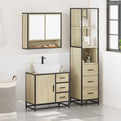 Set Mobili da Bagno 3 pz Rovere Sonoma in Legno Multistrato | homemem39