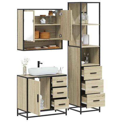 Set Mobili da Bagno 3 pz Rovere Sonoma in Legno Multistrato | homemem39