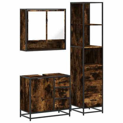 Set Mobili da Bagno 3 pz Rovere Fumo in Legno Multistrato | homemem39