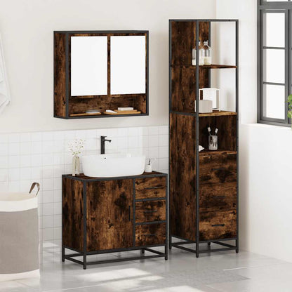 Set Mobili da Bagno 3 pz Rovere Fumo in Legno Multistrato | homemem39