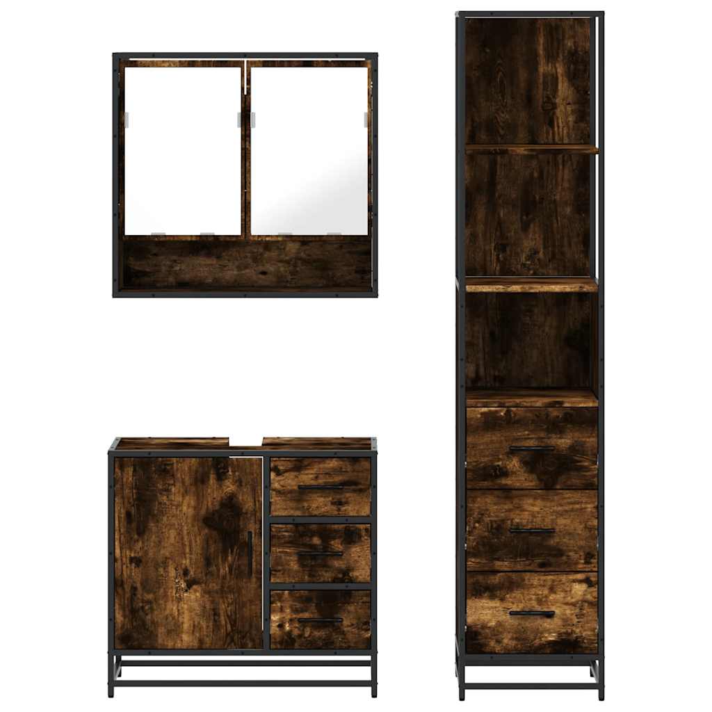 Set Mobili da Bagno 3 pz Rovere Fumo in Legno Multistrato | homemem39
