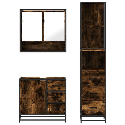 Set Mobili da Bagno 3 pz Rovere Fumo in Legno Multistrato | homemem39
