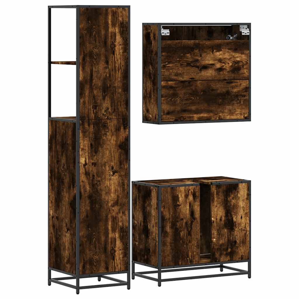 Set Mobili da Bagno 3 pz Rovere Fumo in Legno Multistrato | homemem39