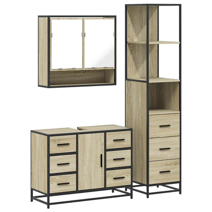 Set Mobili da Bagno 3 pz Rovere Sonoma in Legno Multistrato | homemem39