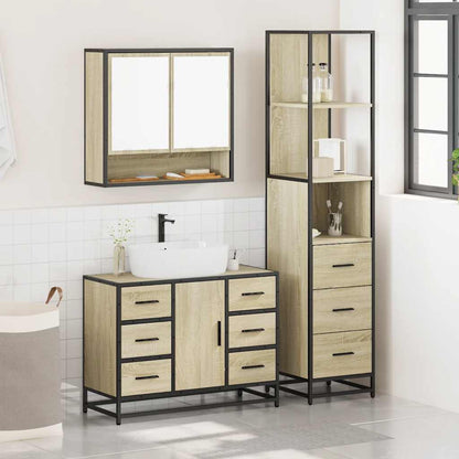 Set Mobili da Bagno 3 pz Rovere Sonoma in Legno Multistrato | homemem39