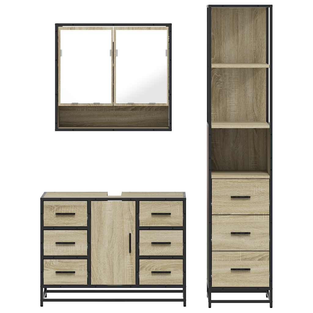 Set Mobili da Bagno 3 pz Rovere Sonoma in Legno Multistrato | homemem39