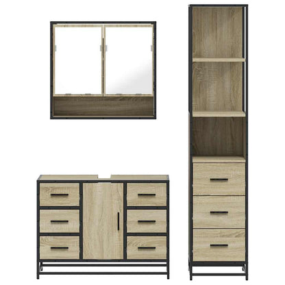 Set Mobili da Bagno 3 pz Rovere Sonoma in Legno Multistrato | homemem39