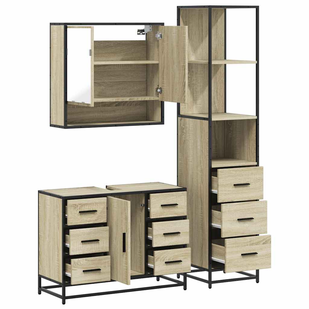 Set Mobili da Bagno 3 pz Rovere Sonoma in Legno Multistrato | homemem39