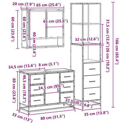 Set Mobili da Bagno 3 pz Rovere Sonoma in Legno Multistrato | homemem39