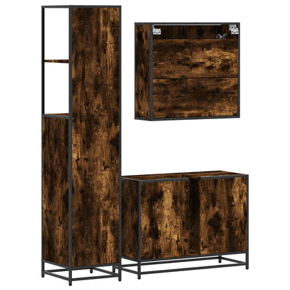 Set Mobili da Bagno 3 pz Rovere Fumo in Legno Multistrato | homemem39