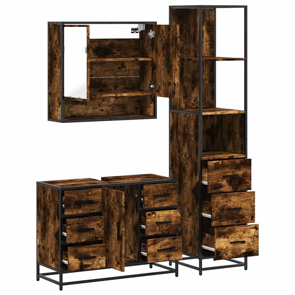 Set Mobili da Bagno 3 pz Rovere Fumo in Legno Multistrato | homemem39