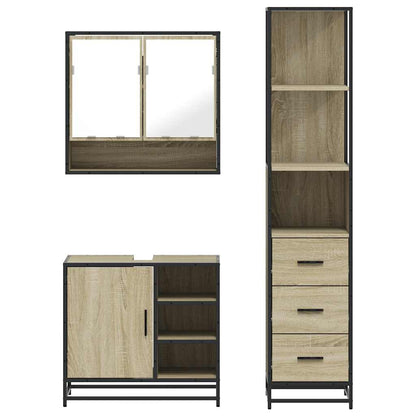 Set Mobili da Bagno 3 pz Rovere Sonoma in Legno Multistrato | homemem39