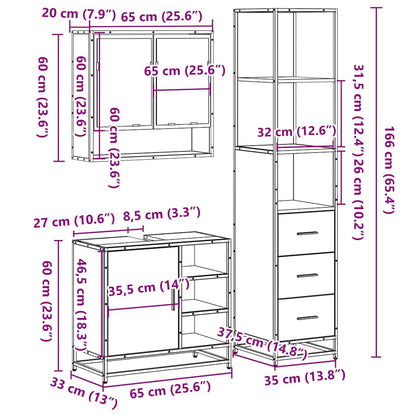 Set Mobili da Bagno 3 pz Rovere Sonoma in Legno Multistrato | homemem39