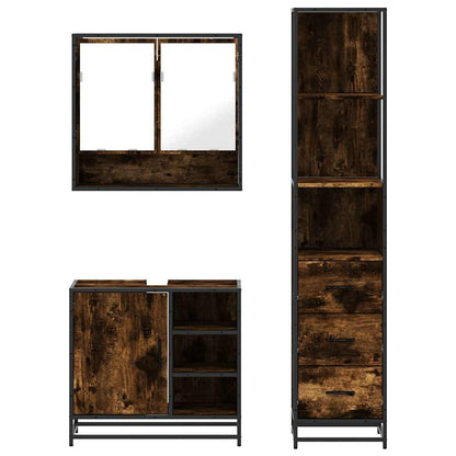 Set Mobili da Bagno 3 pz Rovere Fumo in Legno Multistrato | homemem39