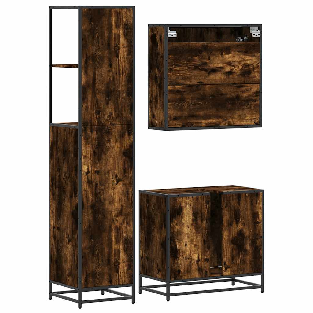 Set Mobili da Bagno 3 pz Rovere Fumo in Legno Multistrato | homemem39