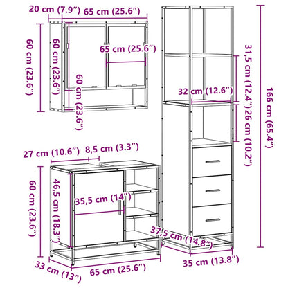 Set Mobili da Bagno 3 pz Rovere Fumo in Legno Multistrato | homemem39
