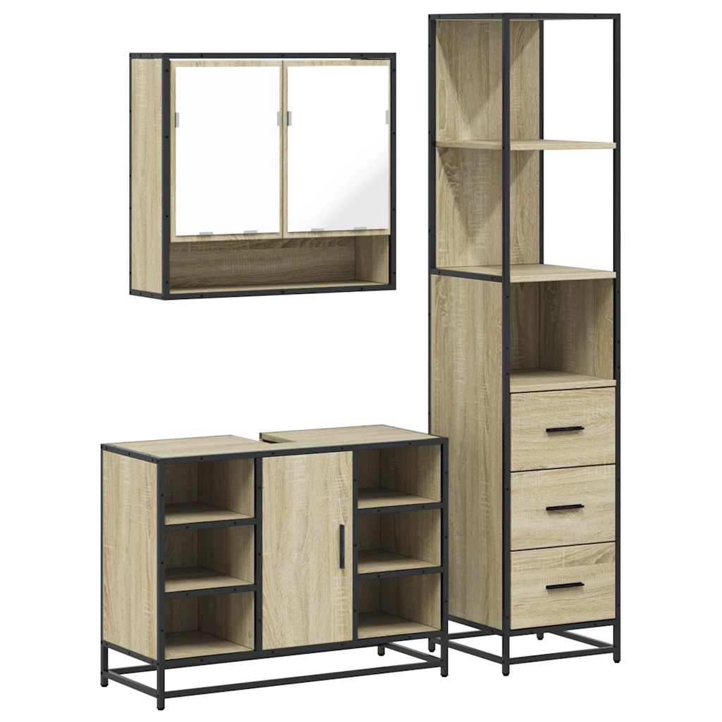 Set Mobili da Bagno 3 pz Rovere Sonoma in Legno Multistrato | homemem39