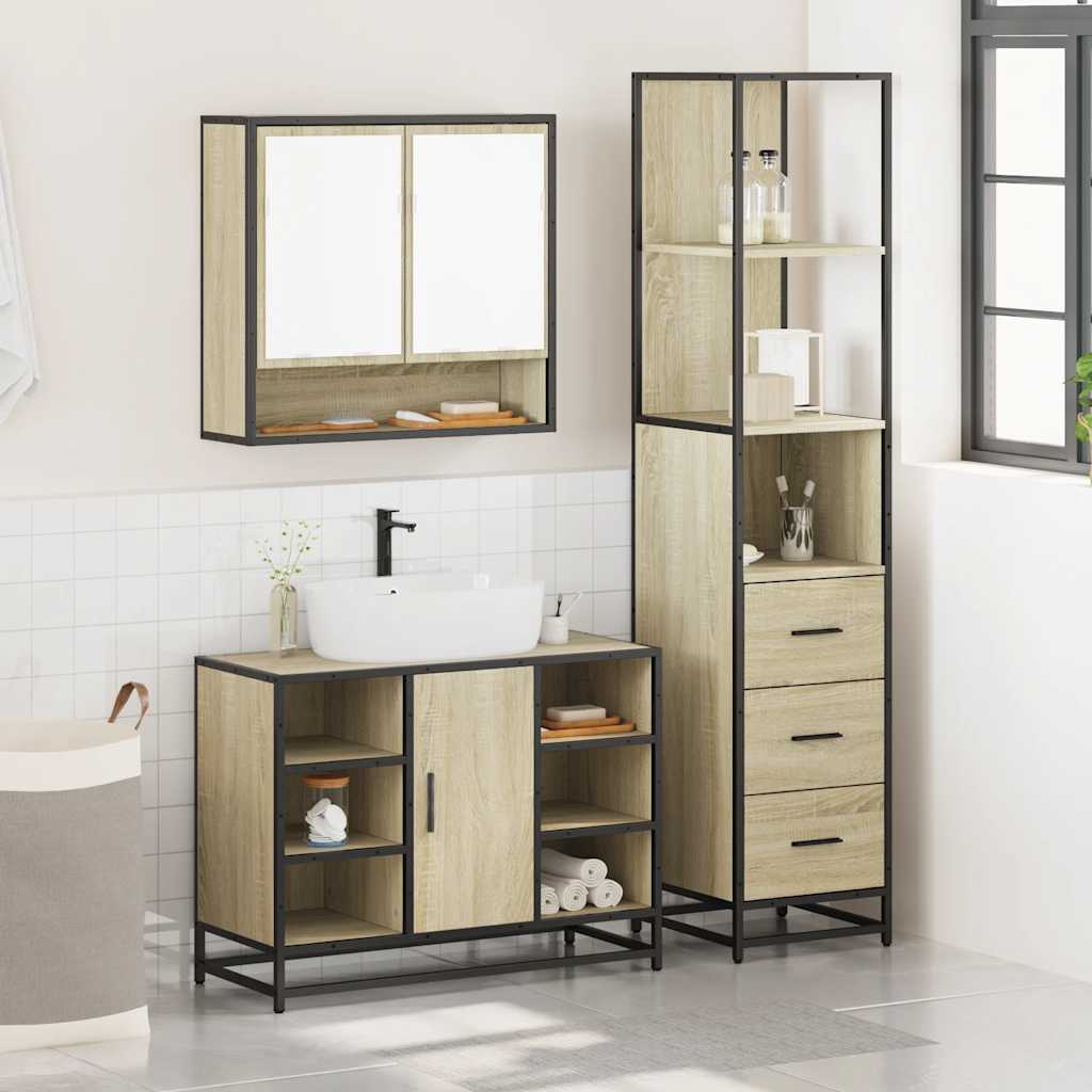 Set Mobili da Bagno 3 pz Rovere Sonoma in Legno Multistrato | homemem39