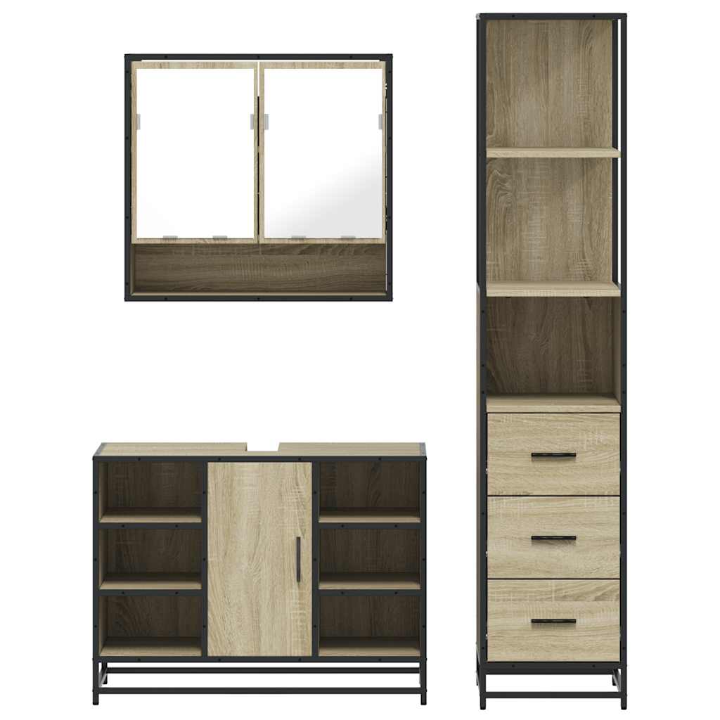 Set Mobili da Bagno 3 pz Rovere Sonoma in Legno Multistrato | homemem39