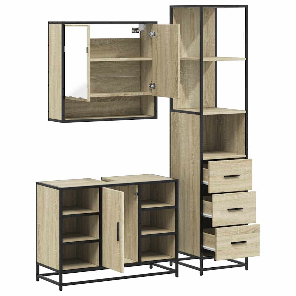 Set Mobili da Bagno 3 pz Rovere Sonoma in Legno Multistrato | homemem39
