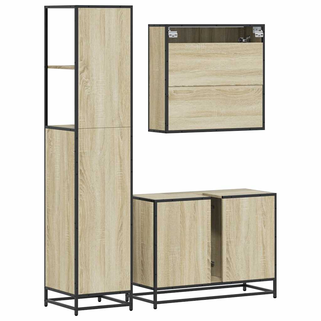 Set Mobili da Bagno 3 pz Rovere Sonoma in Legno Multistrato | homemem39
