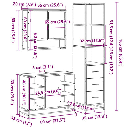 Set Mobili da Bagno 3 pz Rovere Sonoma in Legno Multistrato | homemem39