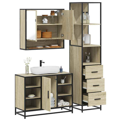 Set Mobili da Bagno 3 pz Rovere Sonoma in Legno Multistrato | homemem39
