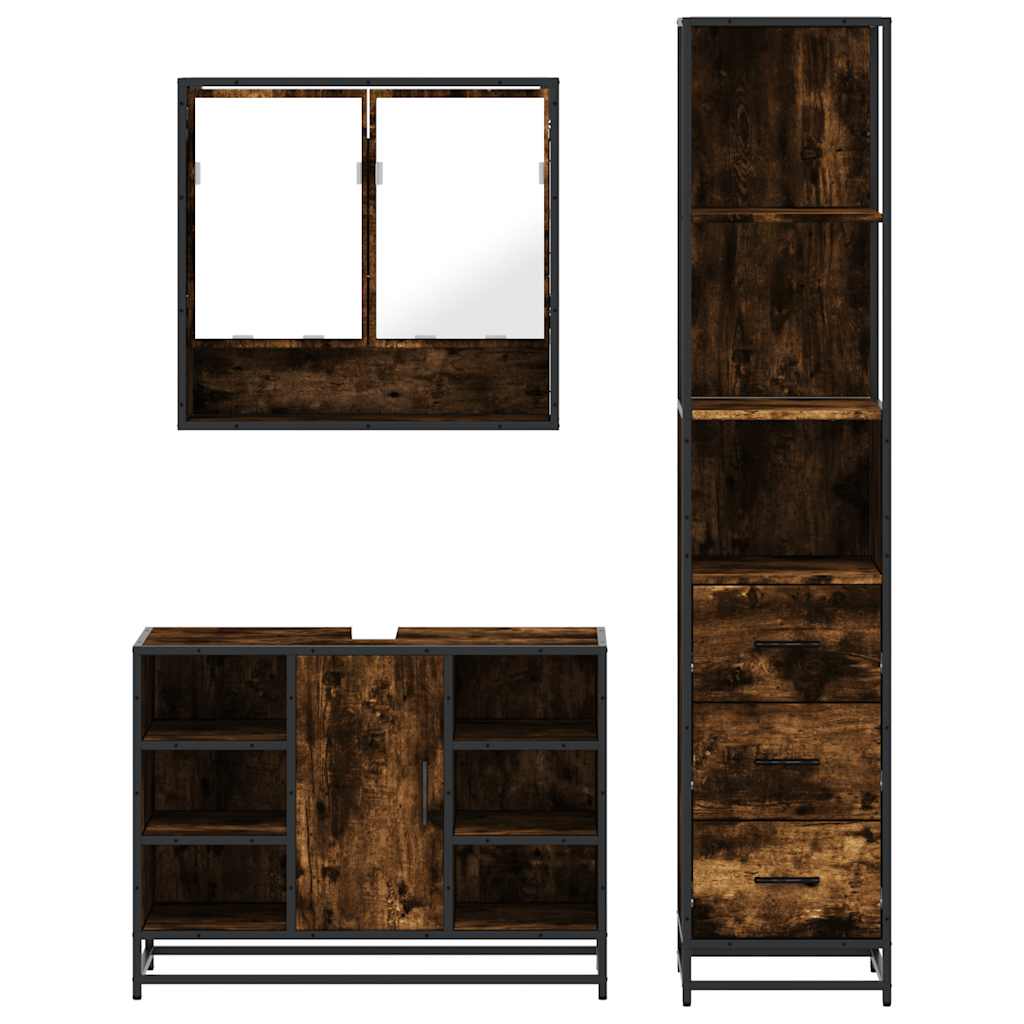 Set Mobili da Bagno 3 pz Rovere Fumo in Legno Multistrato | homemem39