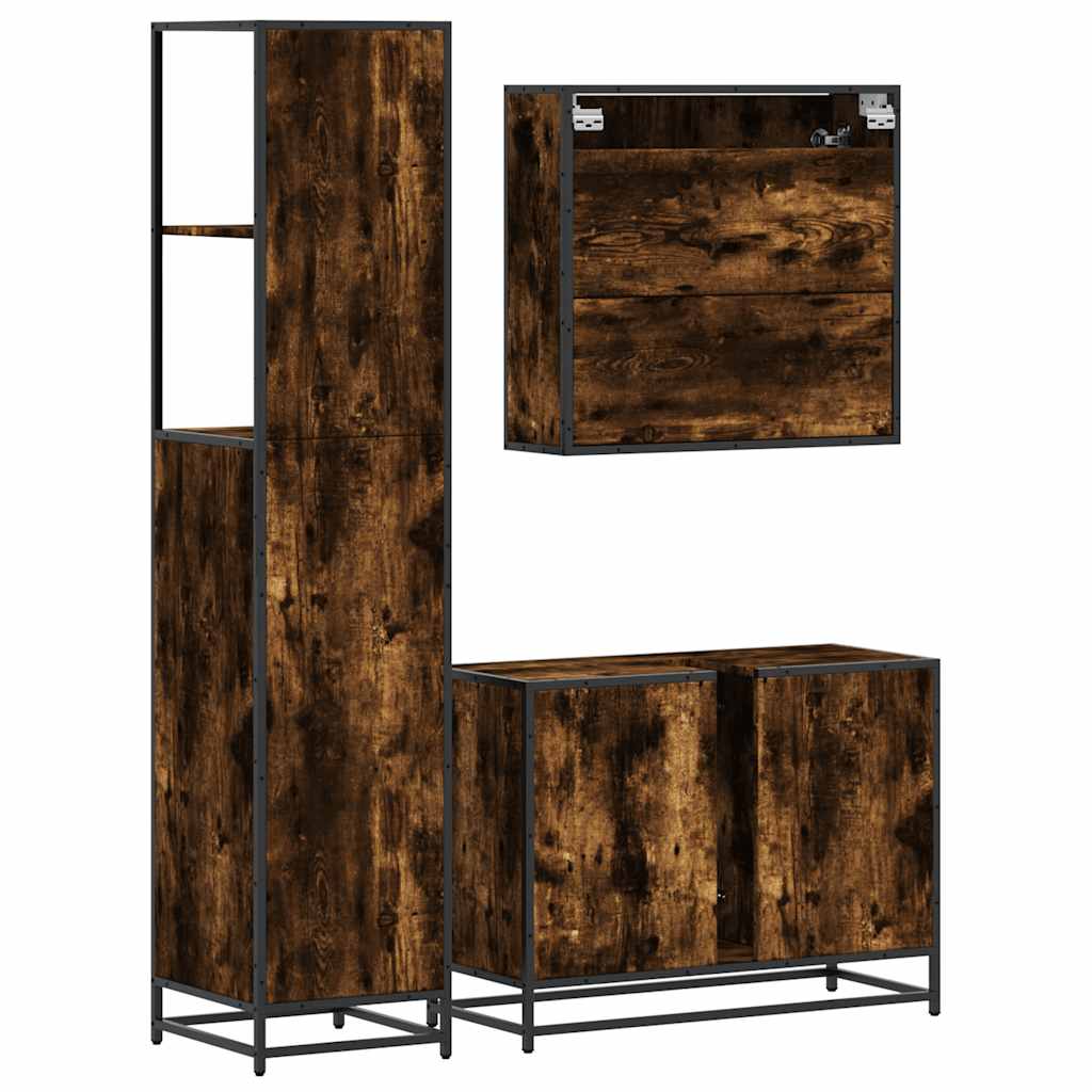 Set Mobili da Bagno 3 pz Rovere Fumo in Legno Multistrato | homemem39