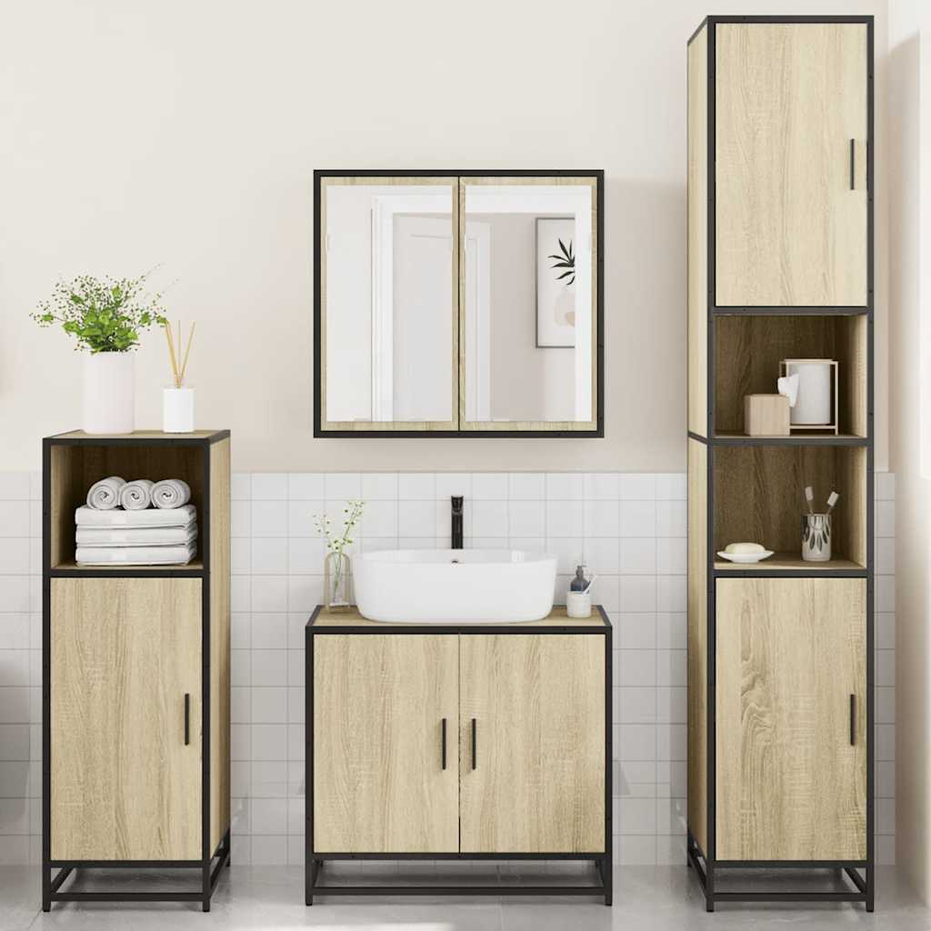 Set Mobili da Bagno 4 pz Rovere Sonoma in Legno Multistrato | homemem39