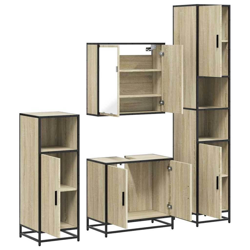 Set Mobili da Bagno 4 pz Rovere Sonoma in Legno Multistrato | homemem39