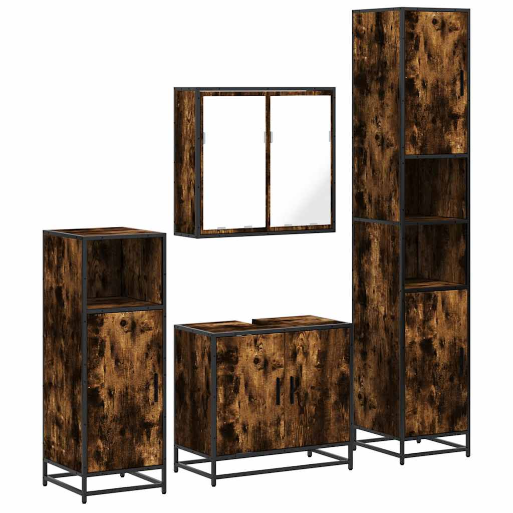 Set Mobili da Bagno 4 pz Rovere Fumo in Legno Multistrato | homemem39