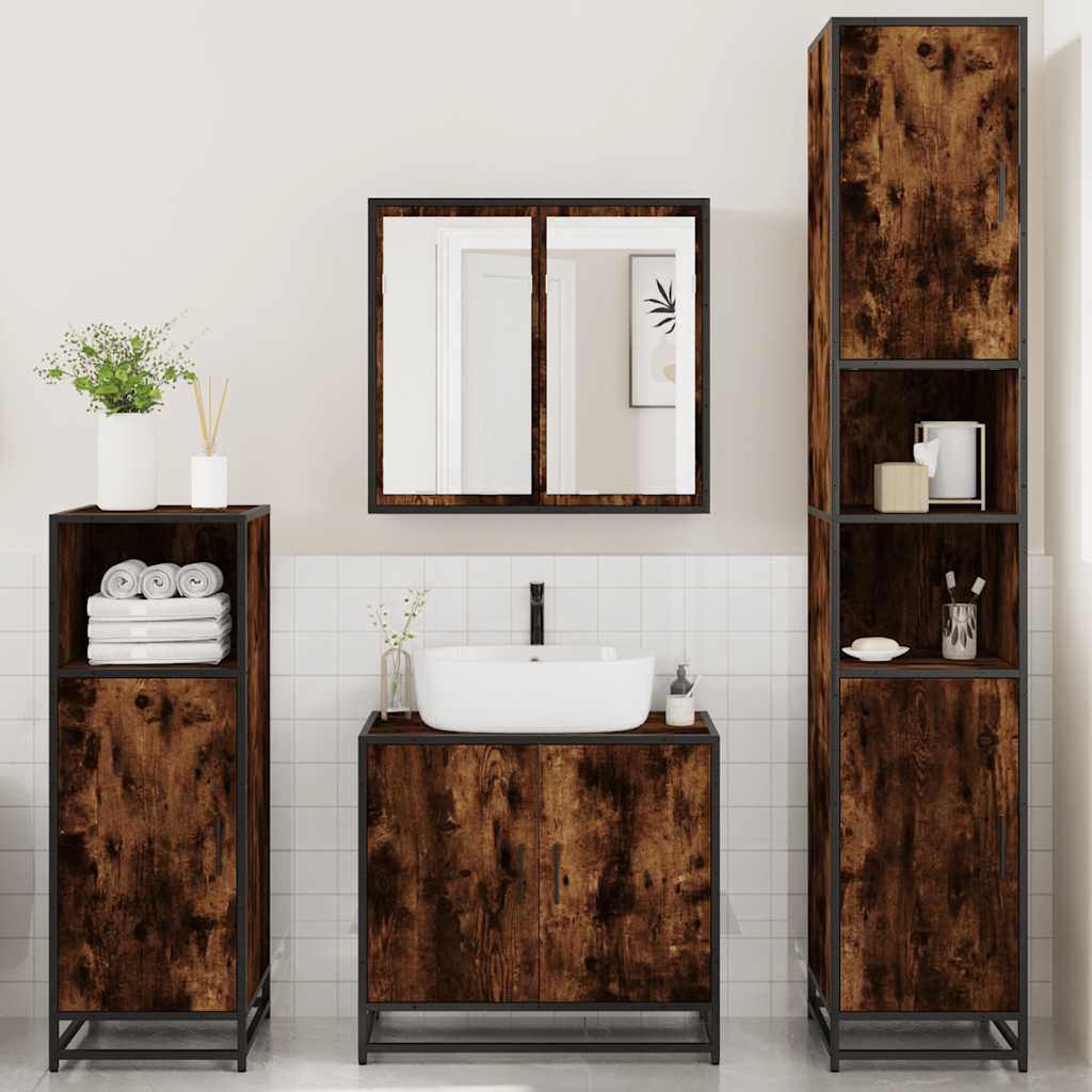 Set Mobili da Bagno 4 pz Rovere Fumo in Legno Multistrato | homemem39