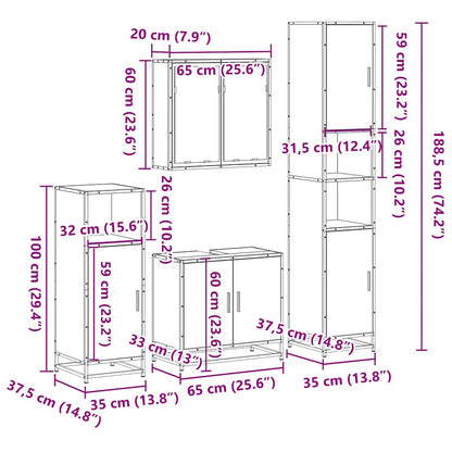 Set Mobili da Bagno 4 pz Rovere Fumo in Legno Multistrato | homemem39