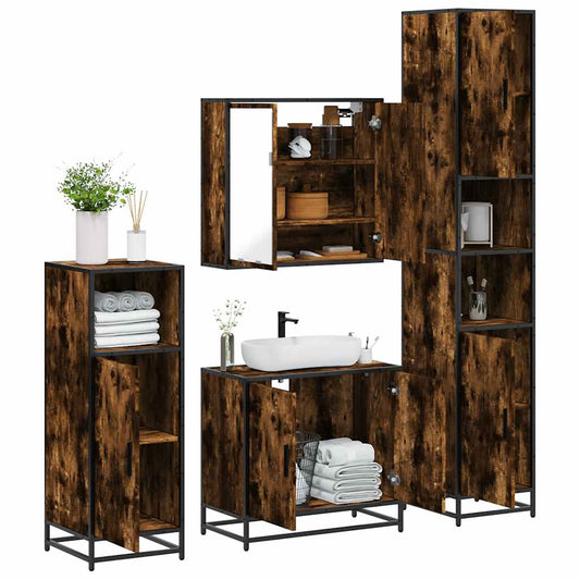 Set Mobili da Bagno 4 pz Rovere Fumo in Legno Multistrato