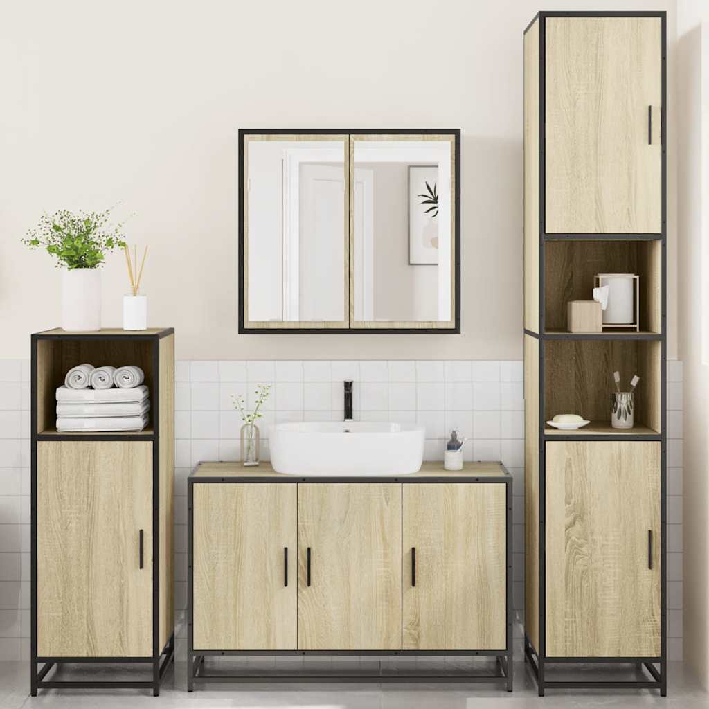 Set Mobili da Bagno 4 pz Rovere Sonoma in Legno Multistrato | homemem39