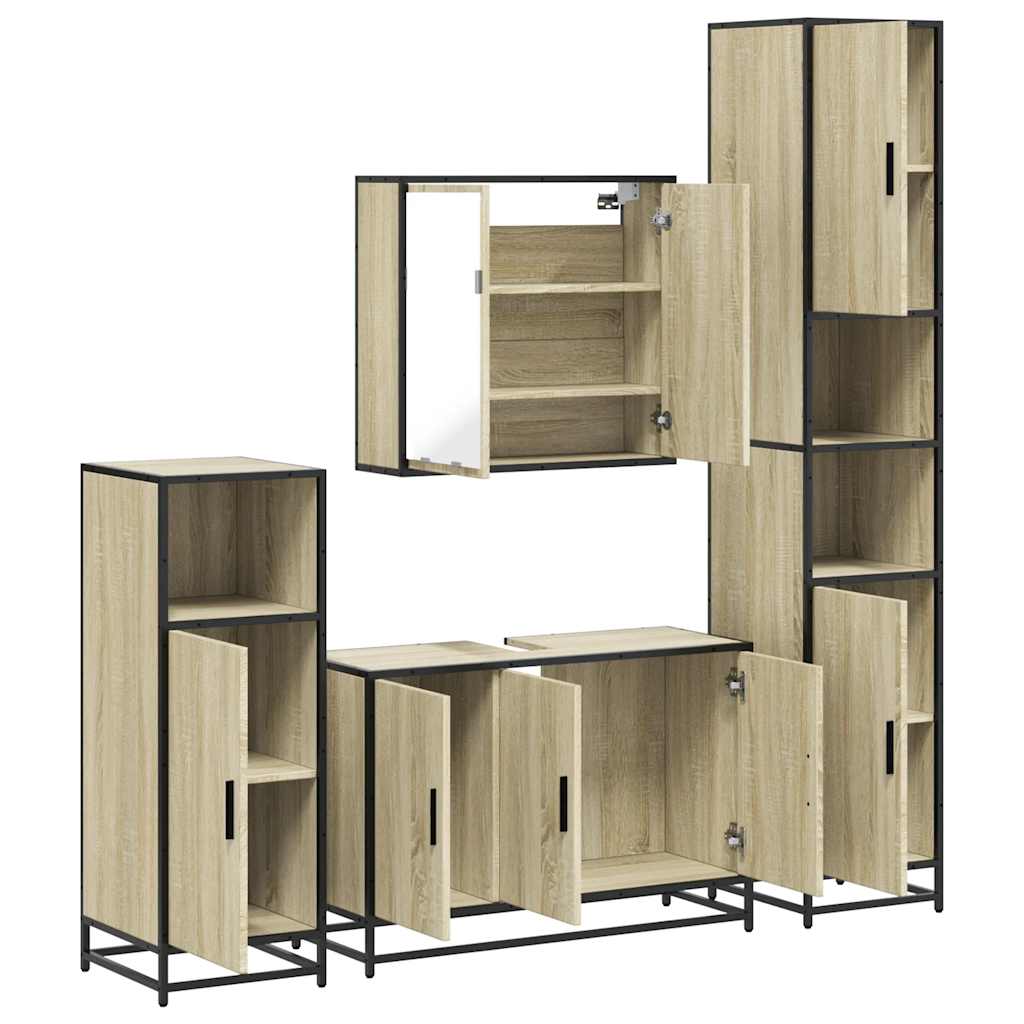 Set Mobili da Bagno 4 pz Rovere Sonoma in Legno Multistrato | homemem39