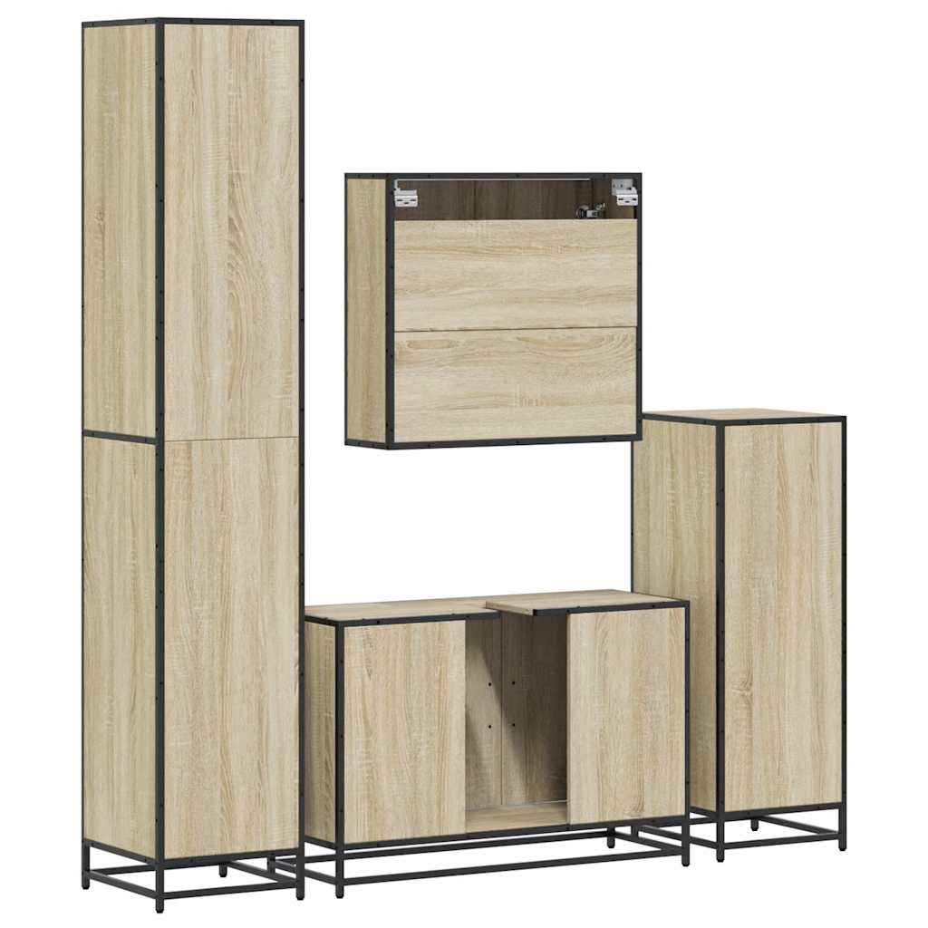 Set Mobili da Bagno 4 pz Rovere Sonoma in Legno Multistrato | homemem39